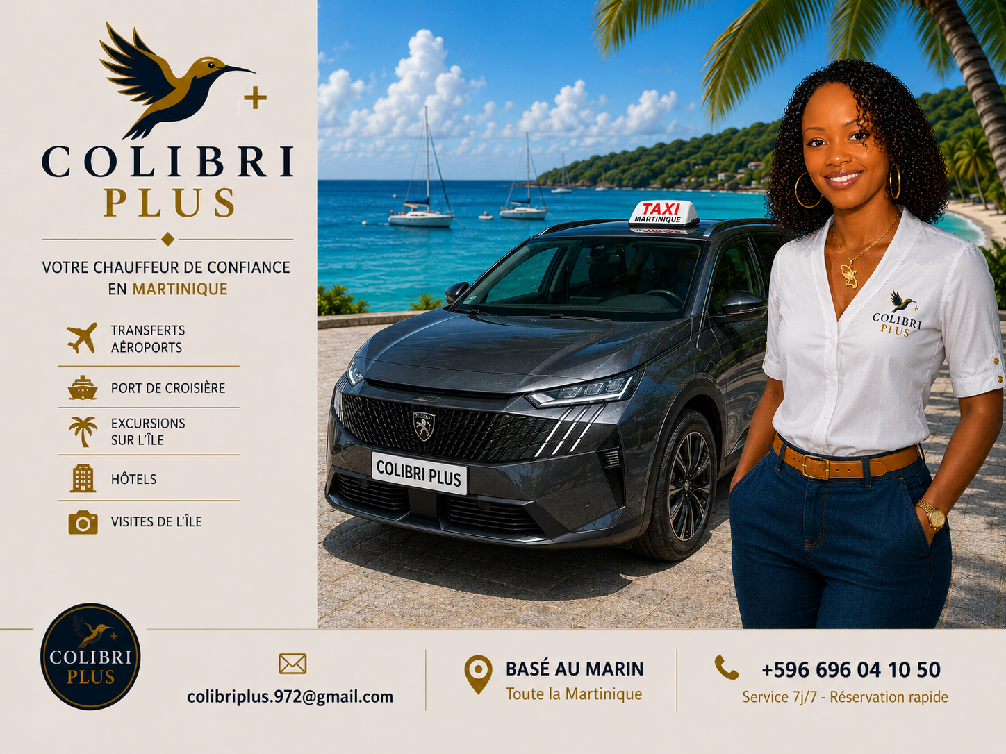 Taxi Colibri Plus avec chauffeur au Marin en Martinique